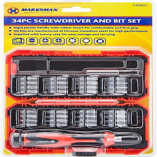 34pc-screwdriver-bit-set-flat-pozi-phillips-torx-cr-v-magnetic-impact-in-case~5056316779111_01c_MP Marksman 34Pc Screwdriver Bit Set Magnetic CRV - Image 1