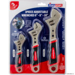 Marksman 3 Piece Adjustable Wrench Set Rubber Handle Adjustable Spanners